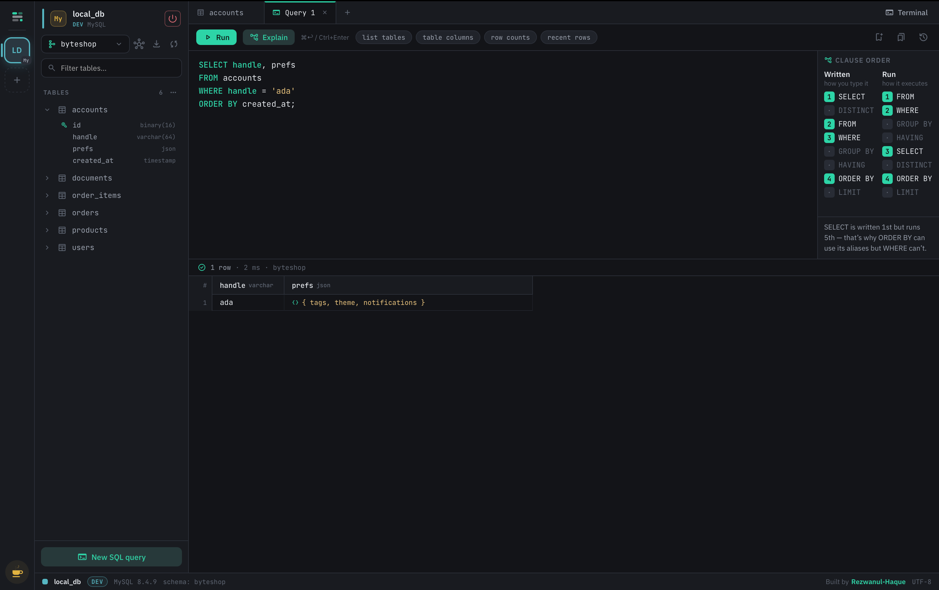 SQL query editor